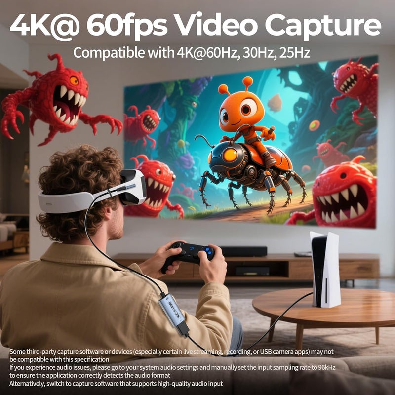 Guermok 4K USB3.0 HDMI Capture Card for Streaming, PD100W, 90° USBC, 3.3ft 4K@60FPS 1080P@240FPS HDMI to USB A/C Video Capture Devices for Pad/Tablet/MacOS /Switch2/1/ Camera/PC/Laptop - Image 5